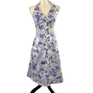 Giorgio Fiorlini Babydoll Halter Dress Womens Size‎ 4 Floral Purple White Resort